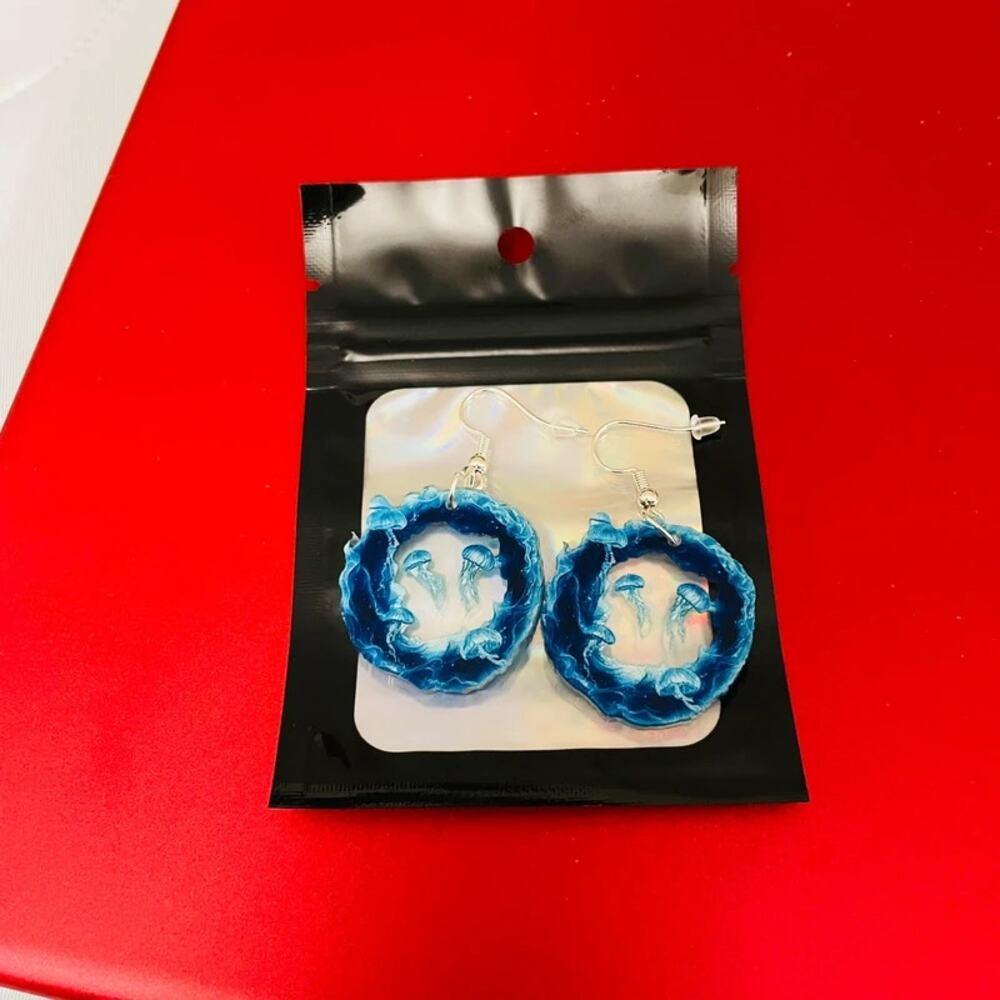 NEW Earrings Cool Trippy Jellyfish Dangle Fashion Earrings BLUE